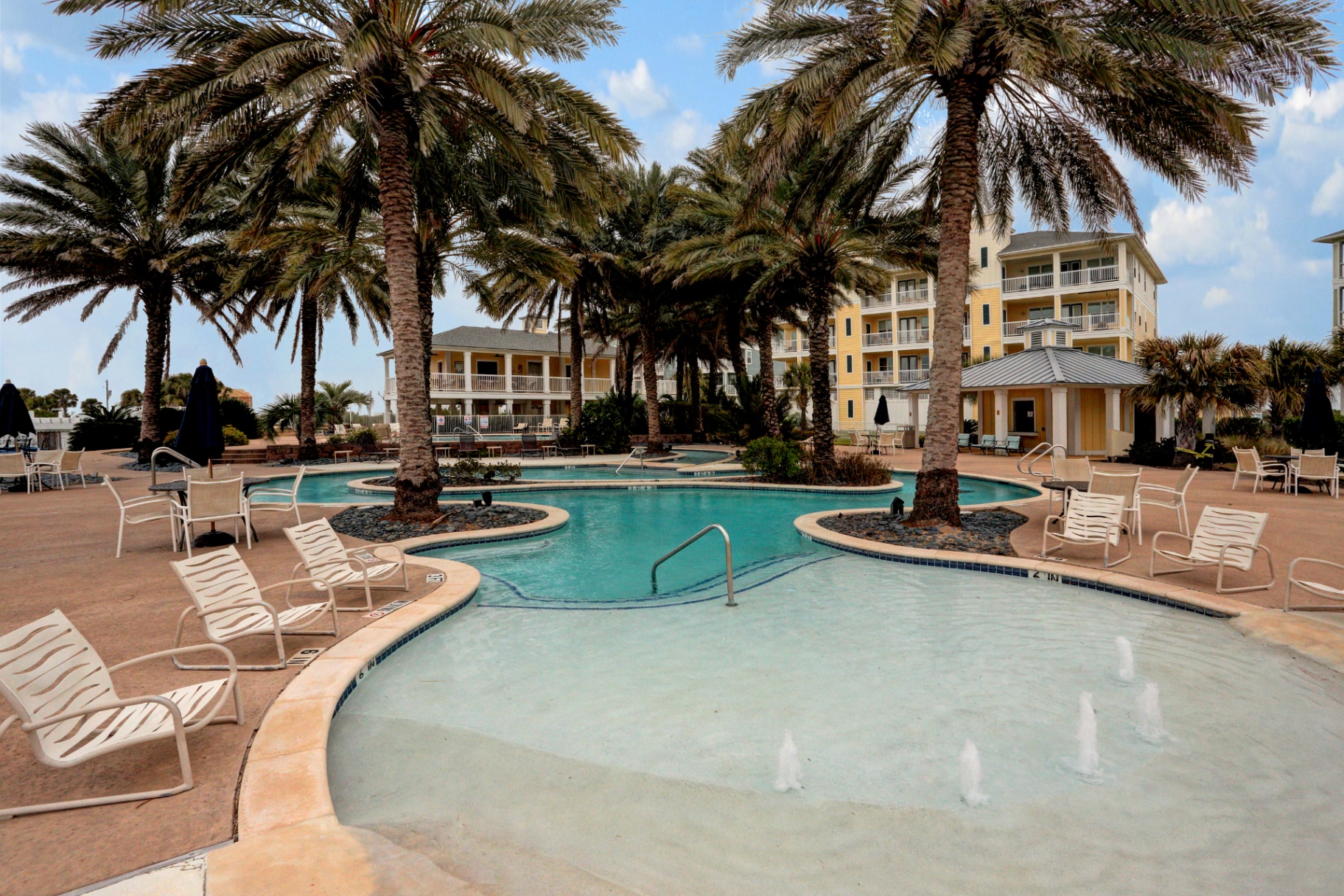Lazy river winding through the bay side pool area