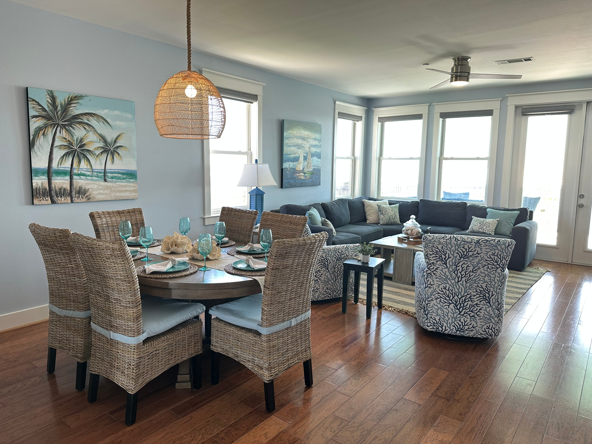 Open condo living and dining area